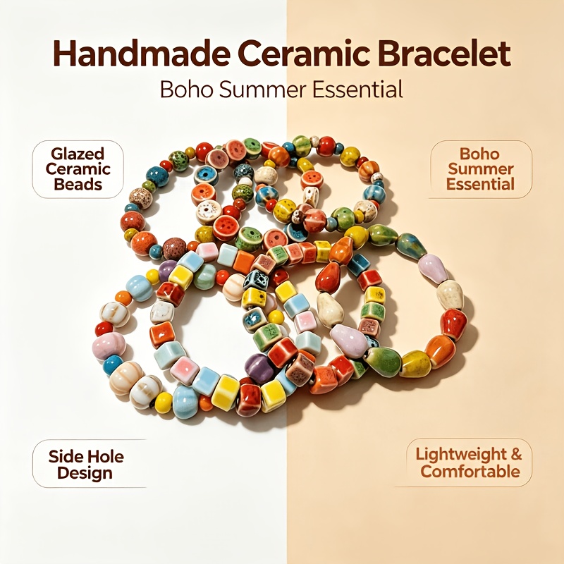 7pcs Handmade Vintage Bohemian Ceramic Bracelet Set for Women